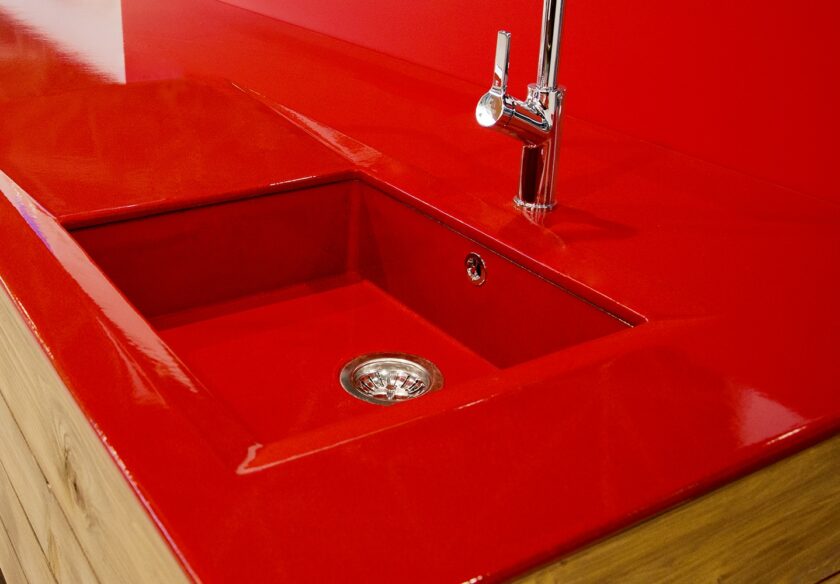 Pyrolave Vanity and sink in Rouge