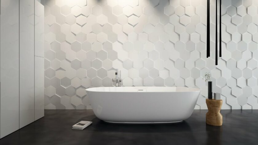 Matte White Hexa and Hexa Liso bathroom wall