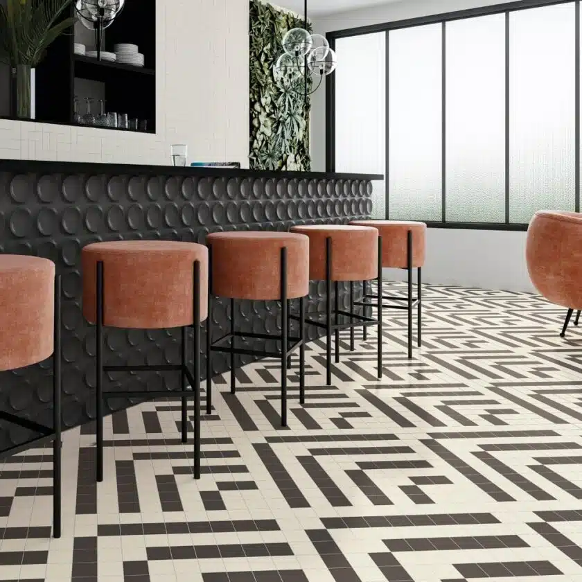 Graphite Moon Bar Dye and Solid Mosaic pattern floor